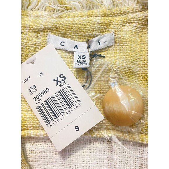 NWT CAbi Daisy Yellow & White Tweed Fringe Cropped Blazer XS - Picture 5 of 6